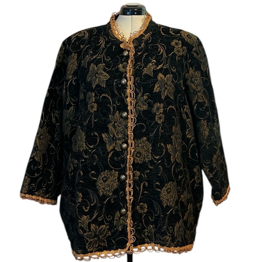 Ulla Popken Floral Relaxed Fit Velour Tapestry Coat